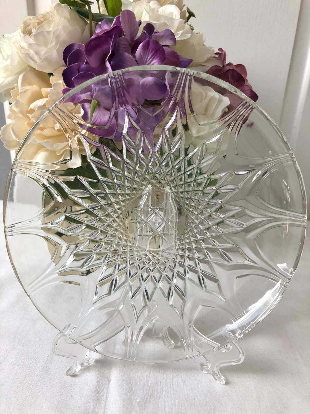 Mid Century Star Pattern Cut Glass Dish